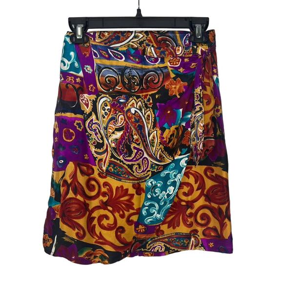 Vintage New York Studio Silk Mini Skirt Faux Wrap Size M Paisley 90s Y2K Print - Picture 1 of 7